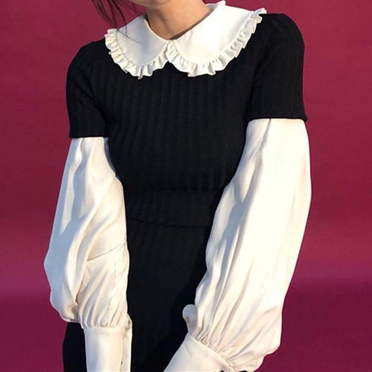 Vestido Camiseta Tejida con Cuello Muñeca Ajustado para Mujer