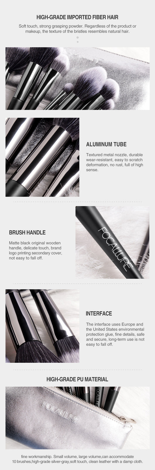 Set de 10 Brochas de Maquillaje Profesional para Principiantes - Image 3