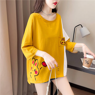 Blusa de Algodón Bordada Holgada con Mangas Cortas - Image 9