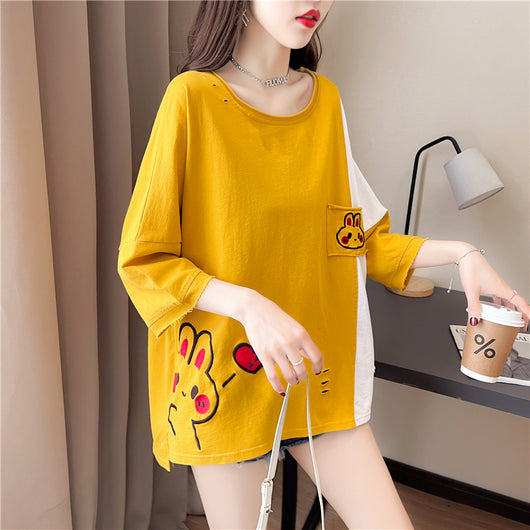 Blusa de Algodón Bordada Holgada con Mangas Cortas - Image 9