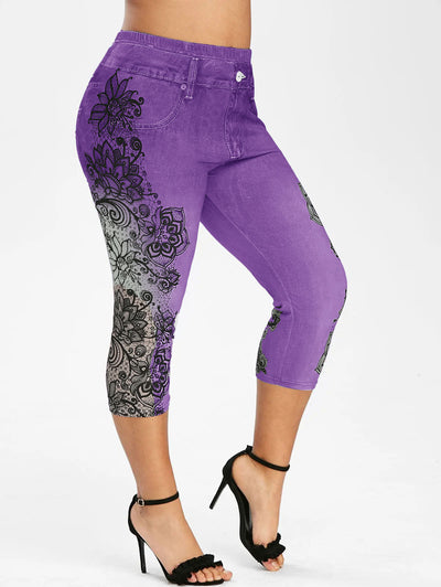 Pantalones Capri Skinny Estampados de Tela Vaquera Sintética Cintura Media - Image 8