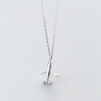 Collar de Plata S925 con Diamantes y Dije de Avión - Image 2