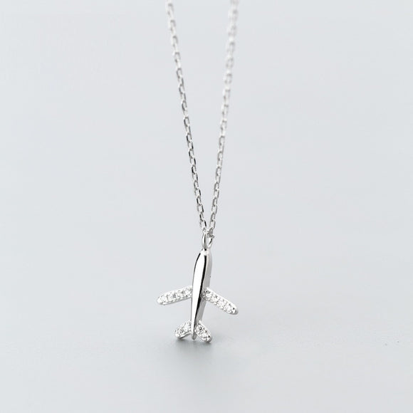 Collar de Plata S925 con Diamantes y Dije de Avión
