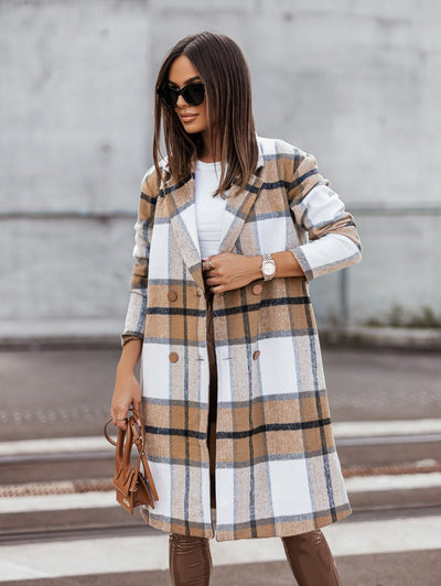 Abrigo de Lana Cuadrille Largo Cepillado Estilo Europeo y Americano para Otoño e Invierno - Image 8