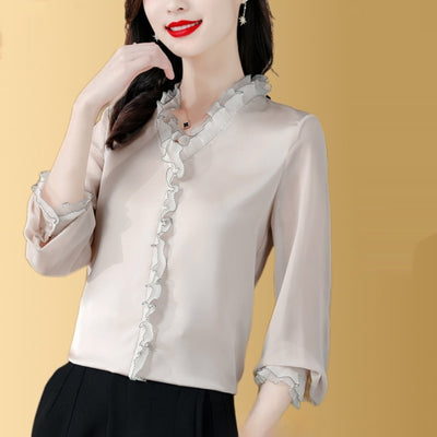 Blusa Elegante de Chifón Liso con Manga Larga para Mujer - Image 2