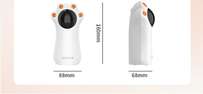 White cat's paw shaped laser toy with orange paw pads and a black laser emitter, labeled "Battery Model." - Image 20