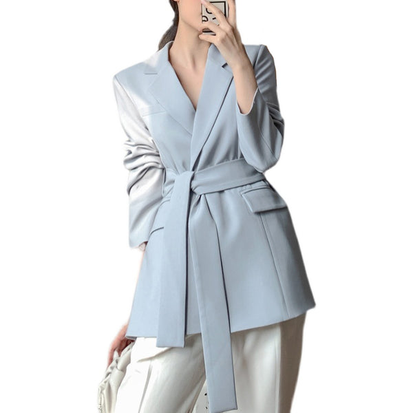Blazer Holgado Gris Azulado con Estilo Coreano Minimalista para Mujer - Image 3