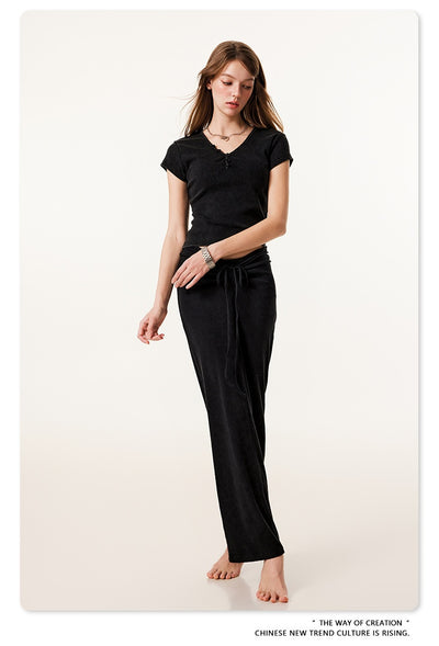 Blusa Retro Americana Slim Fit Cuello V Manga Corta - Image 21