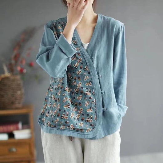 Chaqueta Étnica Retro Suelta Cuello V Manga Larga - Image 2