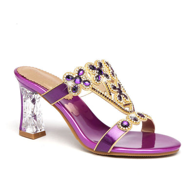 Sandalias de Tacón Bloqueado con Brillantes y Flores de Diamante - Image 3