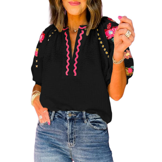 Blusa Casual Bordada en Chifón Multicolor - Estilo Primavera para Mujer - Image 8