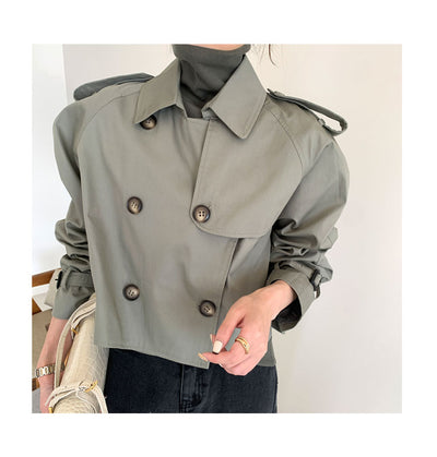 Abrigo Trench Corto Retro Coreano Doble Botonadura Oversize Manga Larga - Image 7