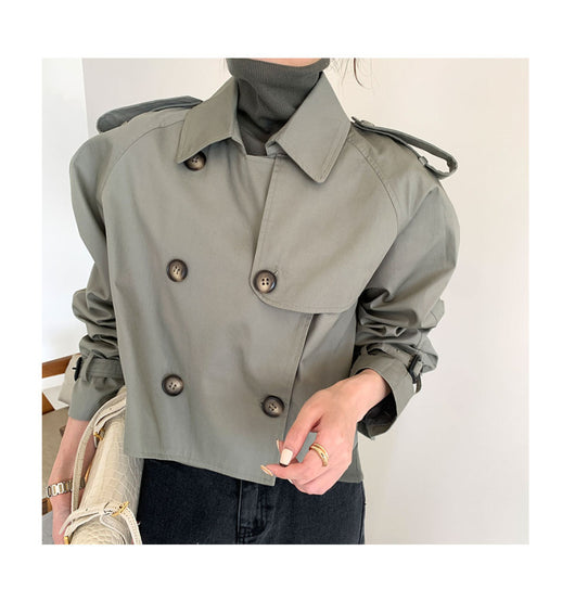 Abrigo Trench Corto Retro Coreano Doble Botonadura Oversize Manga Larga - Image 7