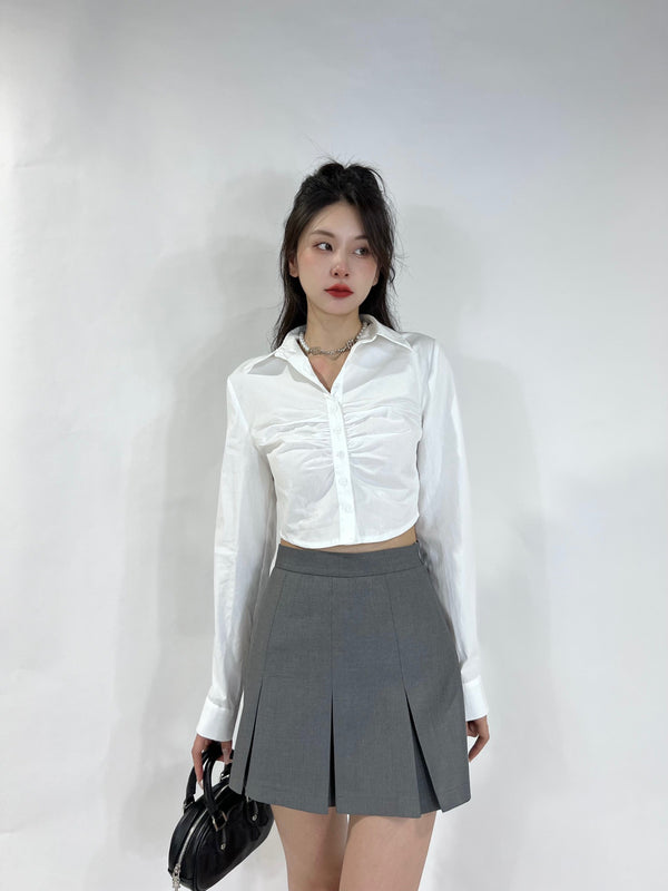 Blusa Blanca Plisada Ajustada para Mujer