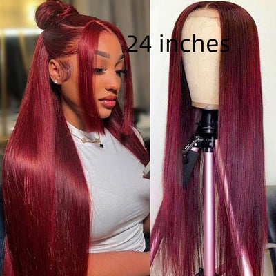 Peluca Larga Roja Cabello Humano con Encaje Frontal - Image 14