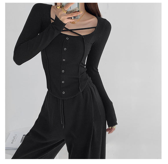 Blusa Manga Larga Slim Fit Diseño Exclusivo Cuello Redondo