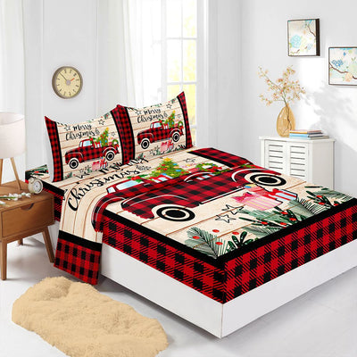 Juego de Sábanas Navideñas Ajustables Rojo - Funda de Colchón Estampada 4 Piezas - Image 10