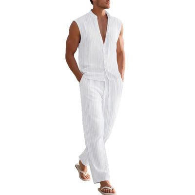 Conjunto de Pantalón y Camiseta Sin Mangas a Rayas para Hombre - Image 5