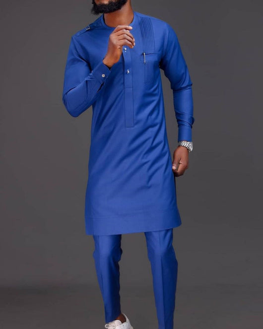 Conjunto de Camisa Formal Estilo Africano para Hombre - Azul Elegante - Image 2