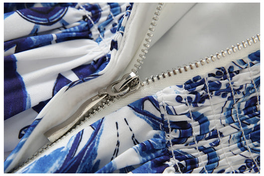 Vestido de Verano Azul y Blanco con Estampado de Tirantes de Porcelana - Image 3
