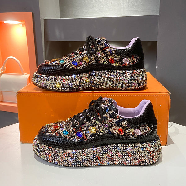 Mocasines Plataforma para Mujer con Tweed Colorido y Piedras - Zapatos Cómodos y Casuales - Image 4