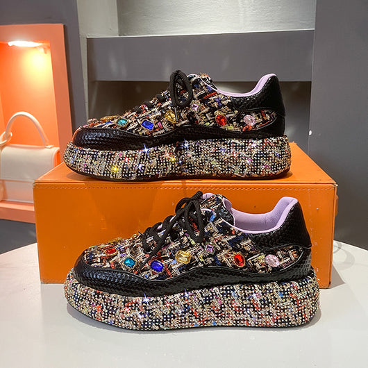 Mocasines Plataforma para Mujer con Tweed Colorido y Piedras - Zapatos Cómodos y Casuales - Image 4