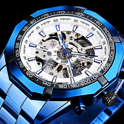 Reloj Automático Mecánico Azul con Diseño Hueco