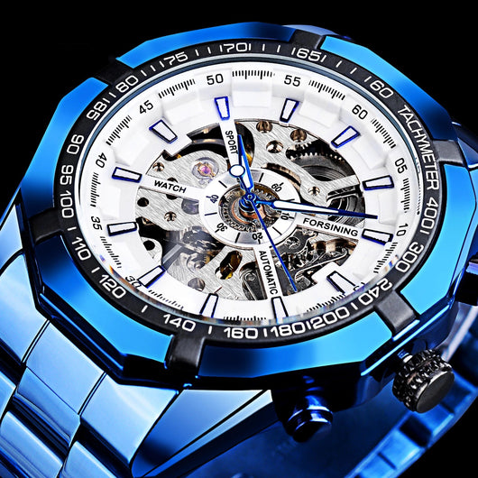 Reloj Automático Mecánico Azul con Diseño Hueco
