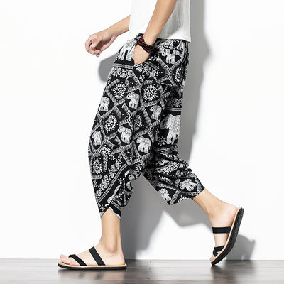 Pantalones Baggy de Algodón y Lino con Estampado - Corte Suelto y Cómodo - Image 7