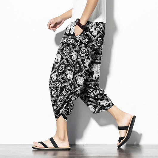 Pantalones Baggy de Algodón y Lino con Estampado - Corte Suelto y Cómodo - Image 7