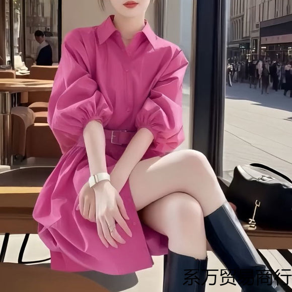 Vestido Camisero Rojo Rosado de Alta Calidad
