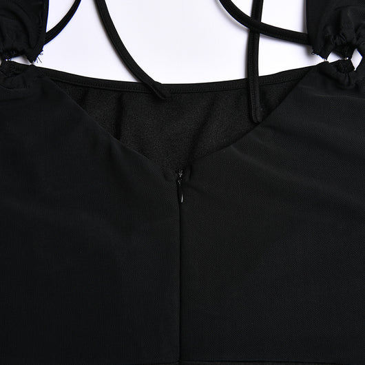 Vestido Ajustado Backless con Malla Transparente y Falda Cadera - Image 20