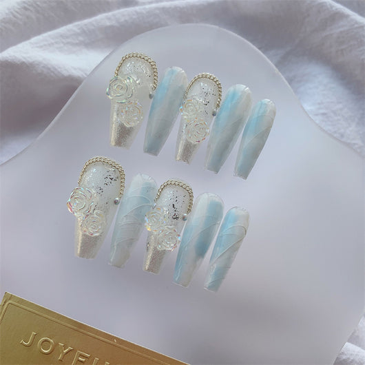 Uñas Postizas Premium Macchiato Azul Hielo - Acabado Suave y Duradero - Image 2