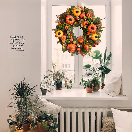 Corona Decorativa Cosecha de Calabaza - Decoración Otoñal para Puerta Principal