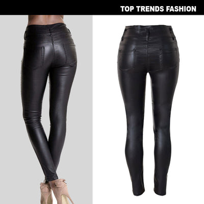 Pantalones Skinny de Cuero Talle Alto con 3 Botones - Image 9