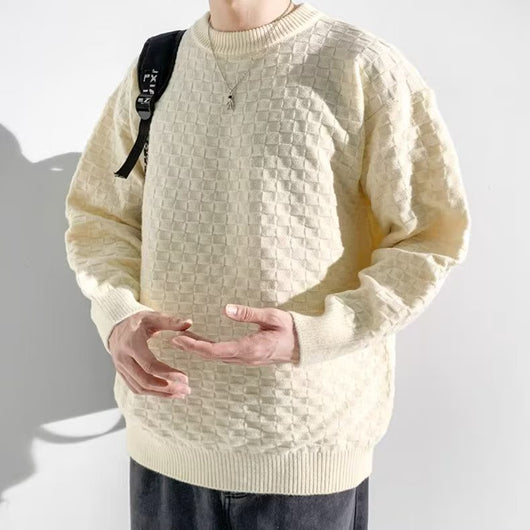 Suéter Jacquard a Cuadros Premium para Hombre - Tejido Holgado Primavera Otoño - Image 10