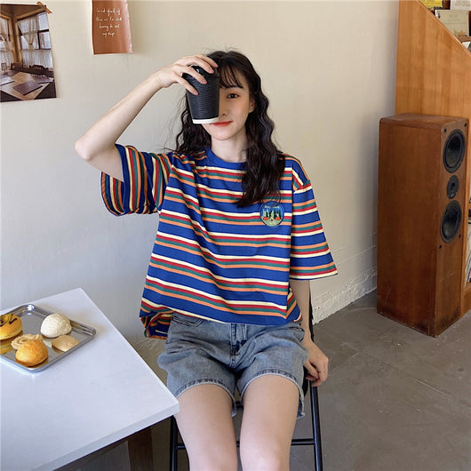 Playera a Rayas Manga Corta Estilo Lazy Chic - Image 5