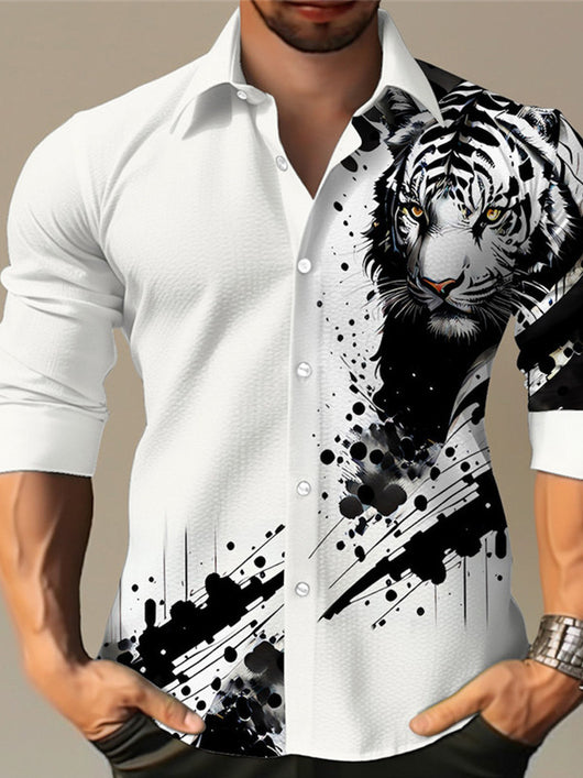 Camisa de Lino Bambú Estampada con Detalles a Tono para Hombre - Image 20