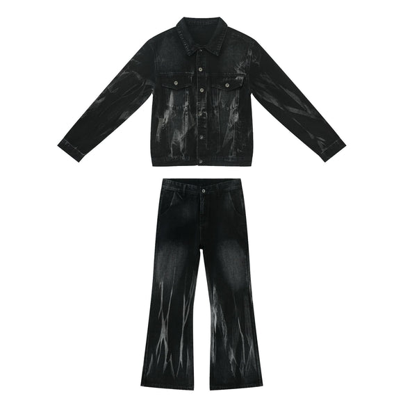 Traje de Mezclilla Retro Holgado Efecto Desgastado