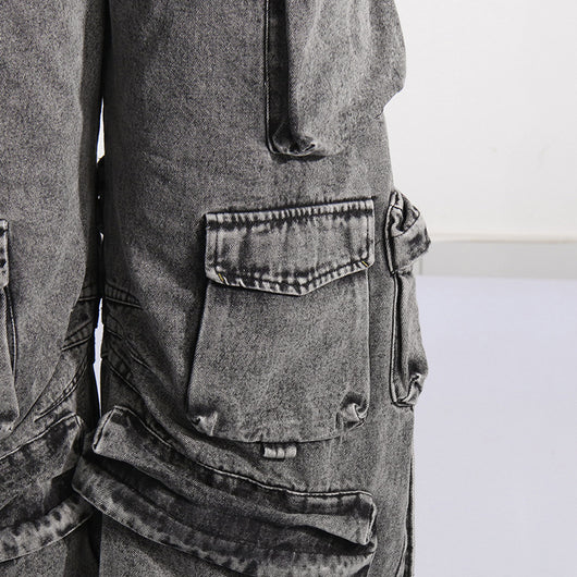 Pantalón Cargo Denim con Diseño de Cinta Decorativa y Bolsillos Múltiples - Image 9