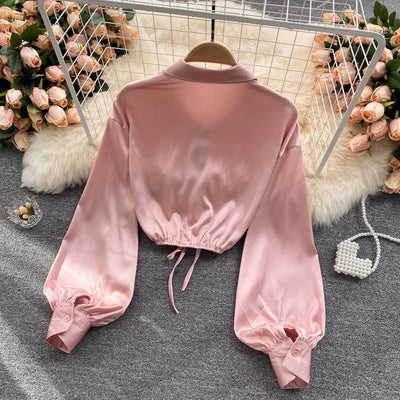 Top Crop Satinado Ajustado Estilo Cocción Ligera para Mujer - Image 21