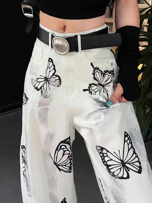 Pantalones Anchos Tie-Dye Mariposa Blanco para Mujer - Image 5