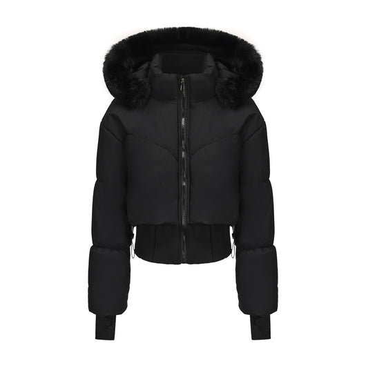 Chaqueta Corta de Algodón con Cuello de Pelaje y Cintura Ajustada - Image 7