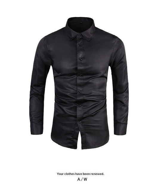 Camisa de Negocios Manga Larga Talla Grande Cuello Solapa Color Sólido para Hombre - Image 21