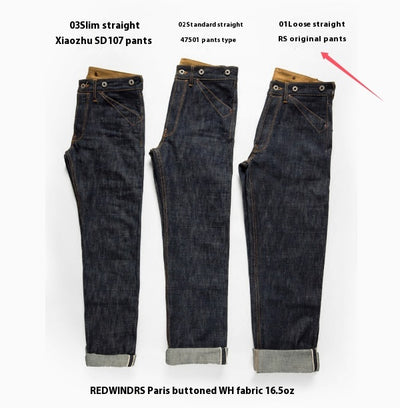 Jeans Selvedge Denim Crudo Cintura Alta Recta para Hombre - Image 3