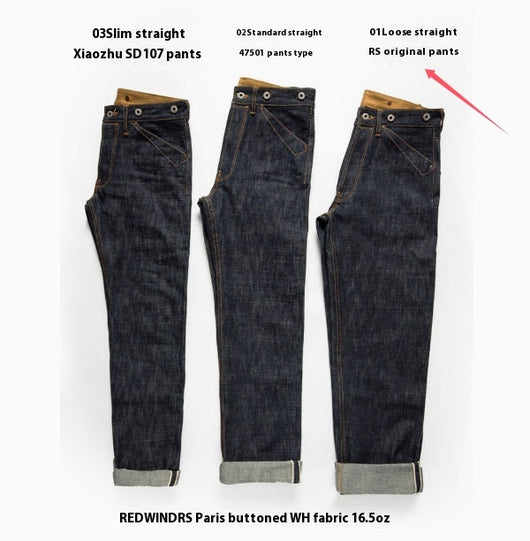 Jeans Selvedge Denim Crudo Cintura Alta Recta para Hombre - Image 3