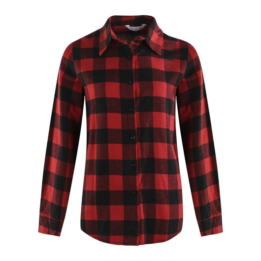 Camisa Cuadros Roja Cuello Mao Suelta Abotonadura Simple - Image 5