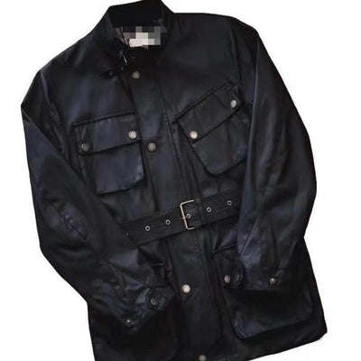 Chaqueta Impermeable de Cuero Encerado Estilo Motociclista Retro para Hombre - Image 6