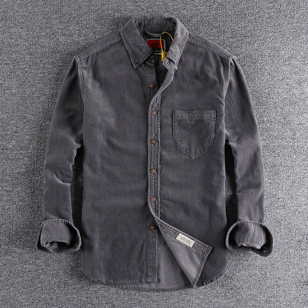 Camisa de Pana Manga Larga Retro con Combinación de Colores para Hombre