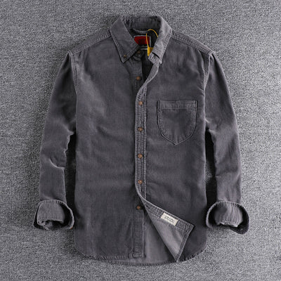Camisa de Pana Manga Larga Retro con Combinación de Colores para Hombre